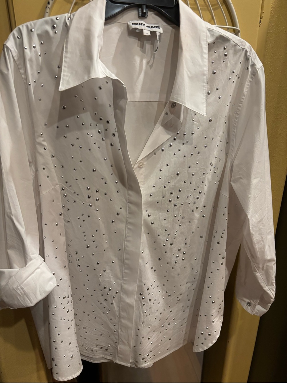 Dkny White Women’s Crystal-Studded Dress Shirt